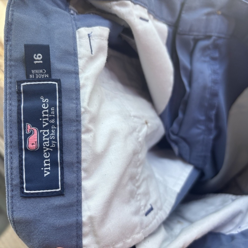 vineyard vines boys shorts size 16 blue 8.5in inseam chino EUC Flat Front‎ - Picture 4 of 6